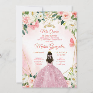Rosa och Guld Butterfly Charra Mis Quince Inbjudningar