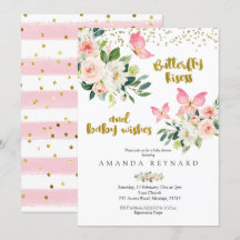 Rosa och Guld Butterfly Kisses och Baby Önskemål