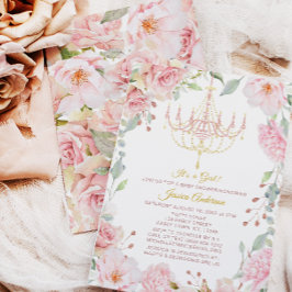 Rosa och Guld Chandelier Blommigt Ro Baby Shower Inbjudningar