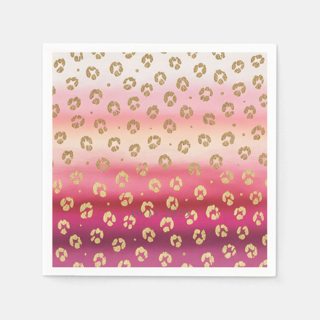 Rosa och Guld Cheetah Leopard Födelsedagsfest Pappersservett (Framsidan)