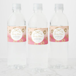 Rosa och Guld Cheetah Leopard Födelsedagsfest Vattenflaskor Etikett