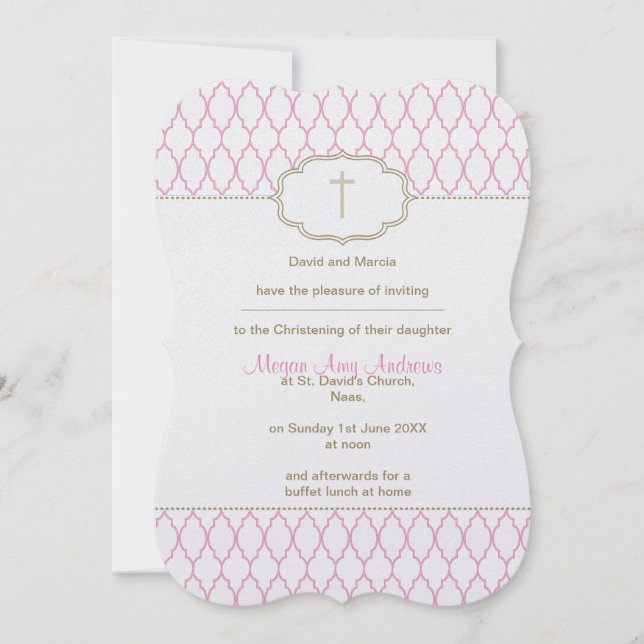 Rosa och guld- Christeningdopinbjudan Inbjudningar (Framsida)