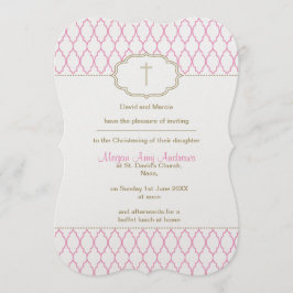 Rosa och guld- Christeningdopinbjudan Inbjudningar
