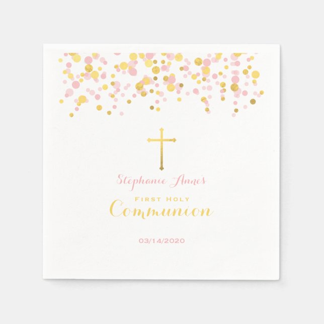 Rosa och Guld Confetti Pappersservett (Framsidan)
