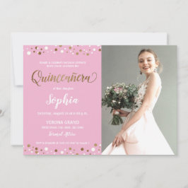Rosa och Guld Confetti Quinceanera 15-årsdag Inbjudningar