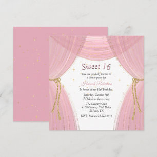 Rosa och Guld Curtain Sweet 16 Inbjudningar