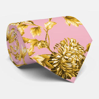 Rosa och Guld Dahlias Blommigt Bröllop Slips