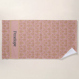 Rosa och Guld Damask Beach Towel