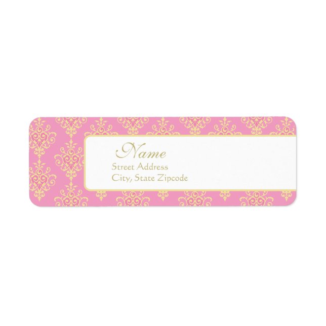 Rosa och Guld Damask-returadressetikett Returadress Etikett (Framsidan)