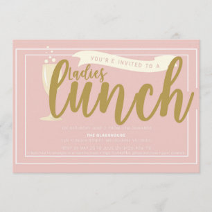 Rosa och guld- damlunchinbjudan inbjudningar
