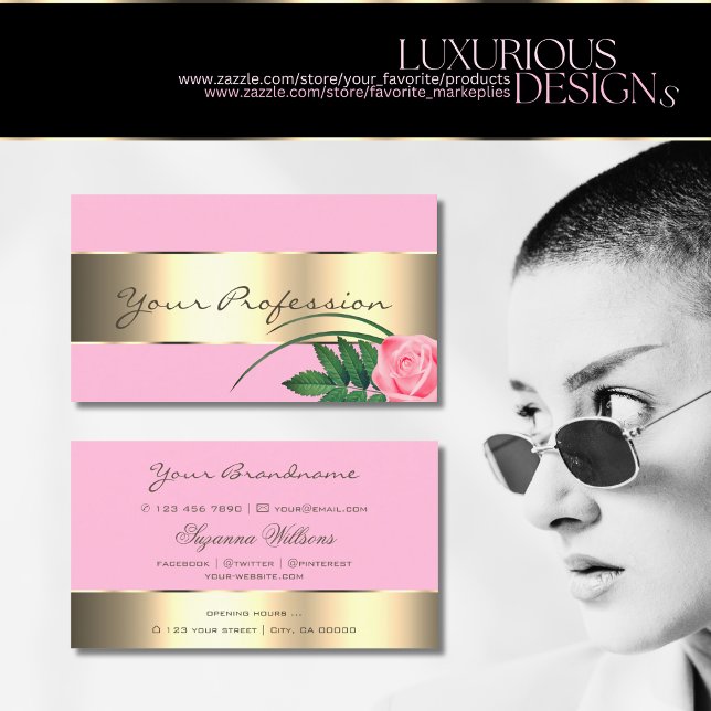 Rosa och Guld Dekor Cute Ro - blomma modern Blommi Visitkort (Skapare uppladdad)