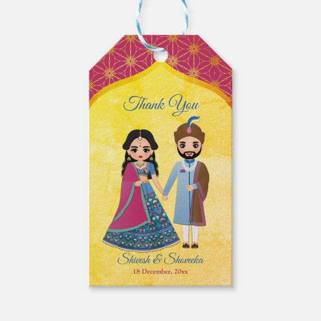 Rosa och guld-design gräns Indiska bröllop Presentetikett (Framsidan)