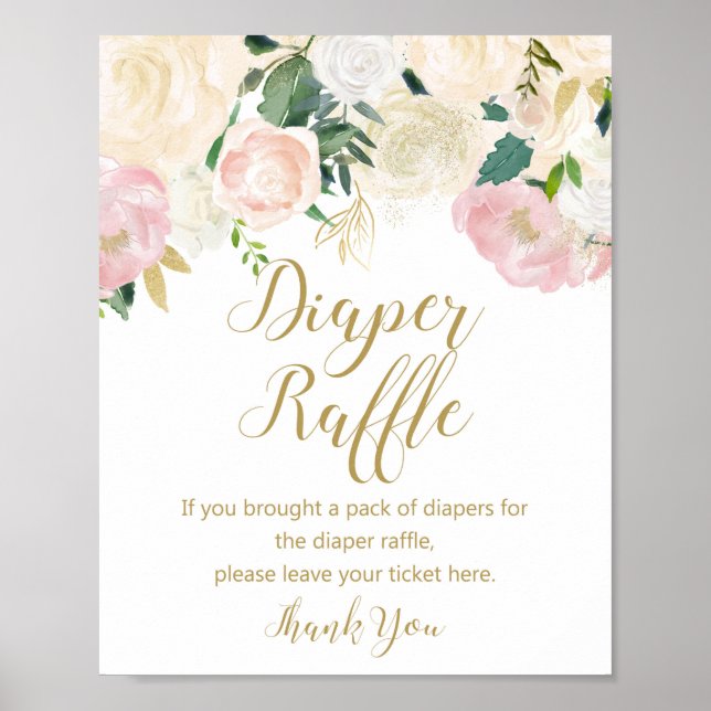  Rosa och Guld Diaper Raffle Sign Poster (Framsidan)