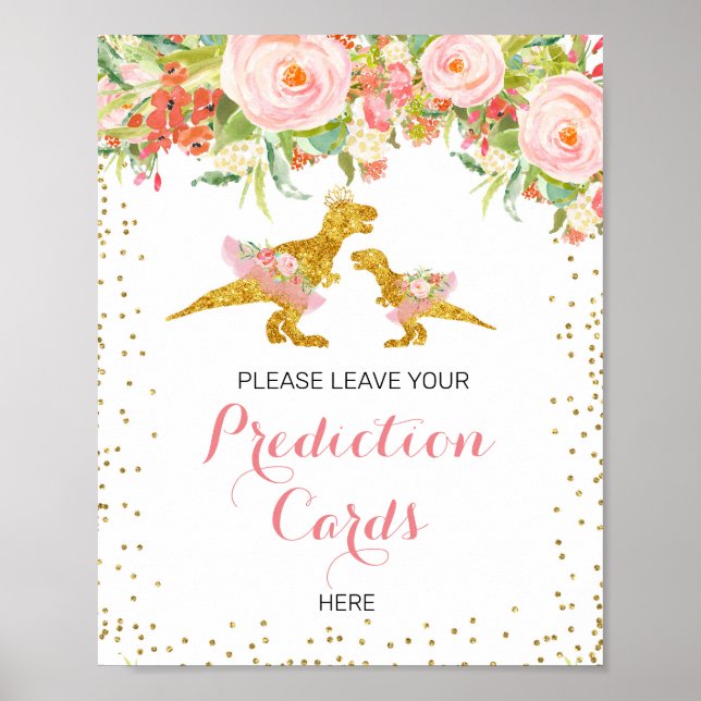 Rosa och Guld Dino Lämna Ditt förutsägelsemärke Poster (Framsidan)