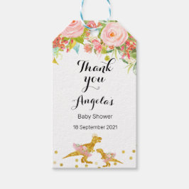 Rosa och Guld Dino Modern Tack Märkre Presentetikett