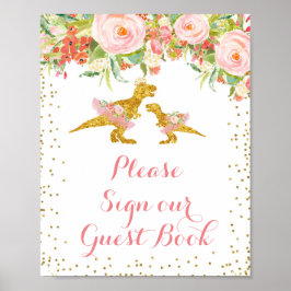 Rosa och Guld Dino Skriv under vår gäst Bok. Poster