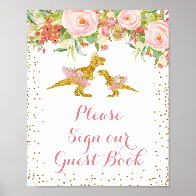 Rosa och Guld Dino Skriv under vår gäst Bok. Poster (Framsidan)