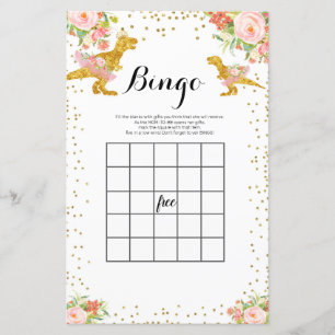 Rosa och Guld Dino Watercolor Bingo Game