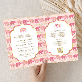 Rosa och guld elefant indisk allt-i-ett bröllopsin inbjudan