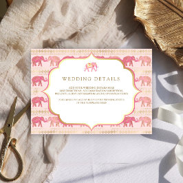 Rosa och Guld Elefant Indisk Bröllopsdetaljer Tilläggskort