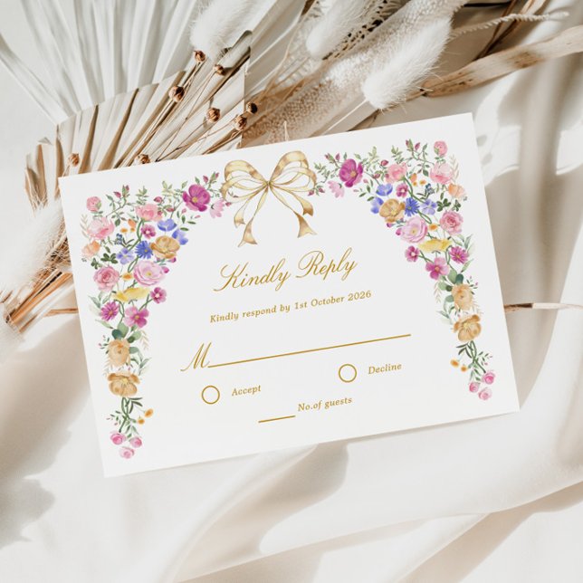 Rosa och guld elegant blomsterträdgård bröllop RSV OSA Kort (Skapare uppladdad)