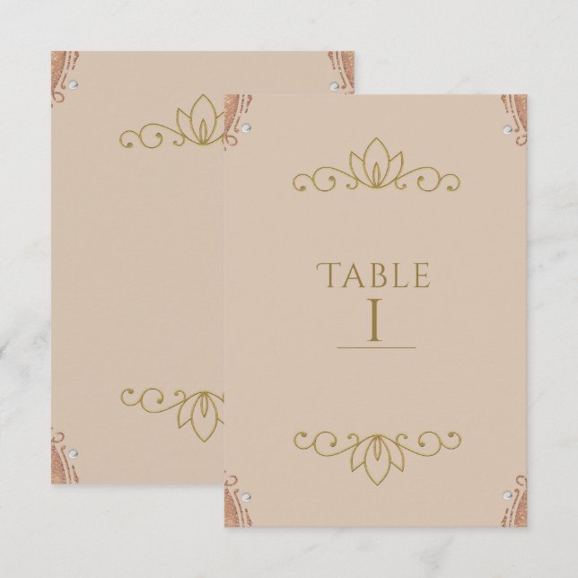 Rosa och guld elegant chic bordnummerkort inbjudningar (Fram/baksida)