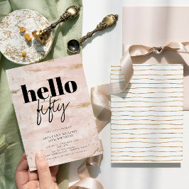 Rosa och Guld Elegant Enkel 50:e födelsedag Inbjudningar