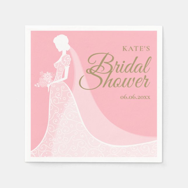 Rosa och Guld Elegant Snöre Gown Möhippa Pappersservett (Framsidan)