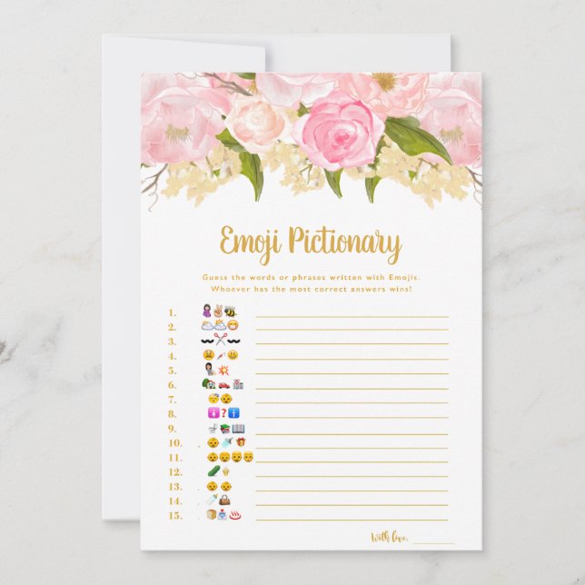 Rosa och Guld Emoji Pictionary Baby Shower Games Inbjudningar (Framsida)