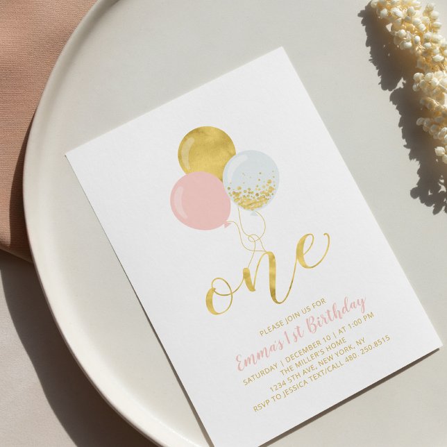 Rosa och Guld | En första Födelsedagsfest för flic Inbjudningar (Skapare uppladdad)