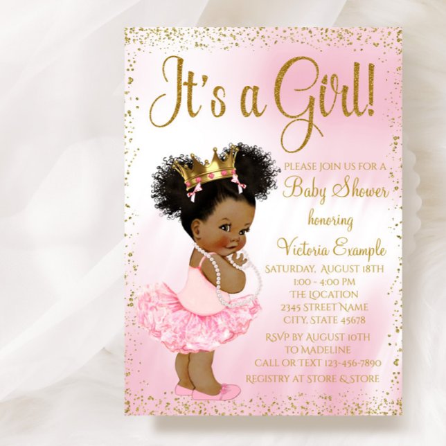 Rosa och Guld Ethnic Princess Baby Shower Inbjudningar (Pretty pink and gold princess tutu baby shower invitation. Simply add your event details)