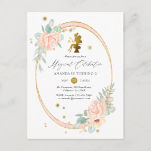 Rosa och Guld Fairy themed Girl 2 Birthday Party Inbjudan Vykort