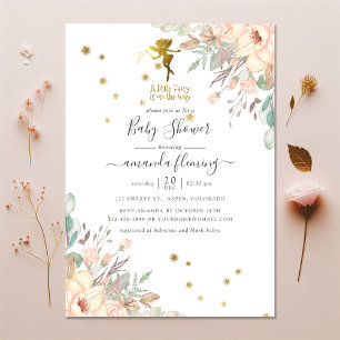 Rosa och Guld Fairy themed Girl Baby Shower Inbjudningar