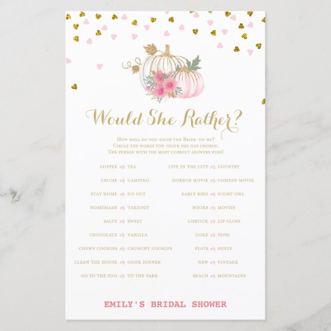 Rosa och Guld Fall Möhippa Game, Pumpkin (Framsida)