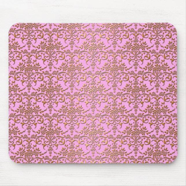 Rosa och guld fancy damask-mönster musmatta (Framsidan)