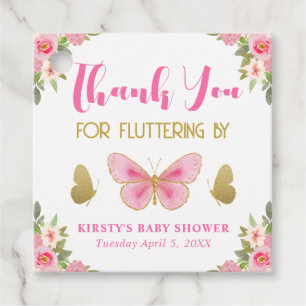 Rosa och guld fjäril Blommig flicka Baby Shower Gåvor Etiketter