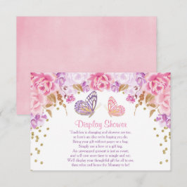 Rosa och guld fjärilsdisplay duschinlägg tilläggskort