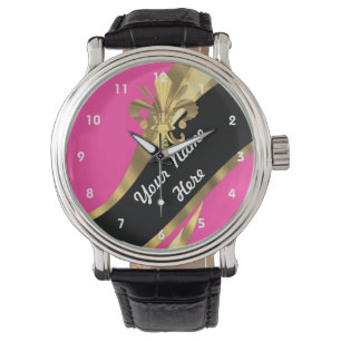 Rosa och guld fleur de lys personlig armbandsur
