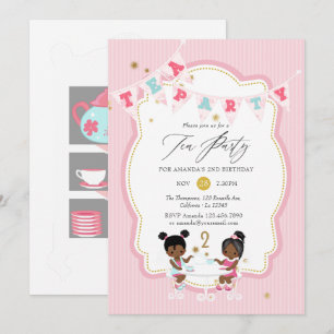 Rosa och Guld flicka 2:a födelsedagen Tea Party Inbjudningar