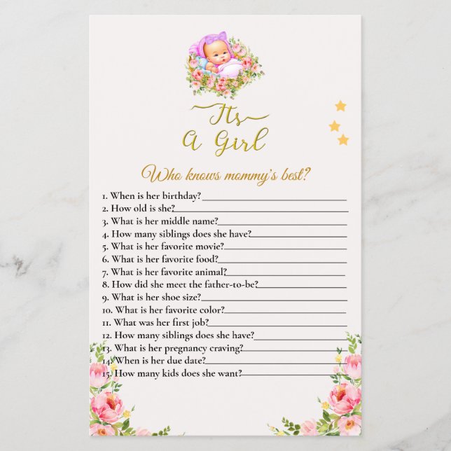 Rosa och Guld Flower temat en flickdusch Flygblad (Framsidan)