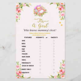 Rosa och Guld Flower temat en flickdusch Flygblad