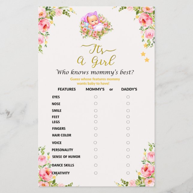 Rosa och Guld Flower temat en flickdusch Flygblad (Framsidan)