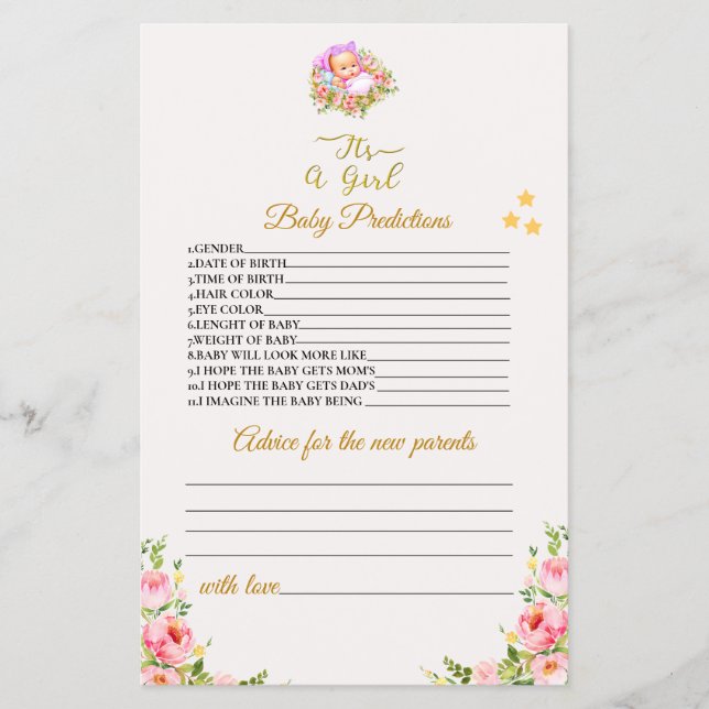 Rosa och Guld Flower temat en flickdusch Flygblad (Framsidan)