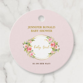 Rosa och Guld Flower temat en flickdusch Gåvor Etiketter