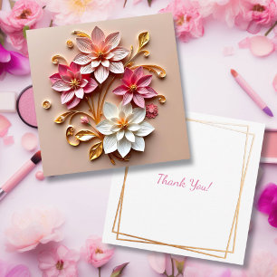 Rosa och Guld Flowers Faux Papper Quilling Tack Kort