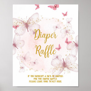 Rosa och Guld födelsedag Diaper Raffle Bord Sign Poster
