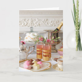 Rosa och Guld födelsedagskort, engelska tea, kumme Kort