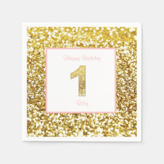 Rosa och guld födelserumlackor pappersservett