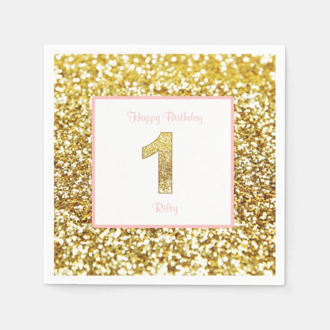 Rosa och guld födelserumlackor pappersservett (Framsidan)