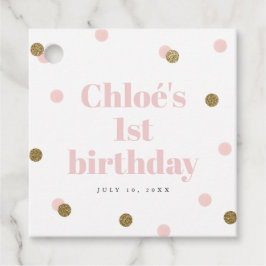 Rosa och guld första födelsedagsfest gåvor etiketter